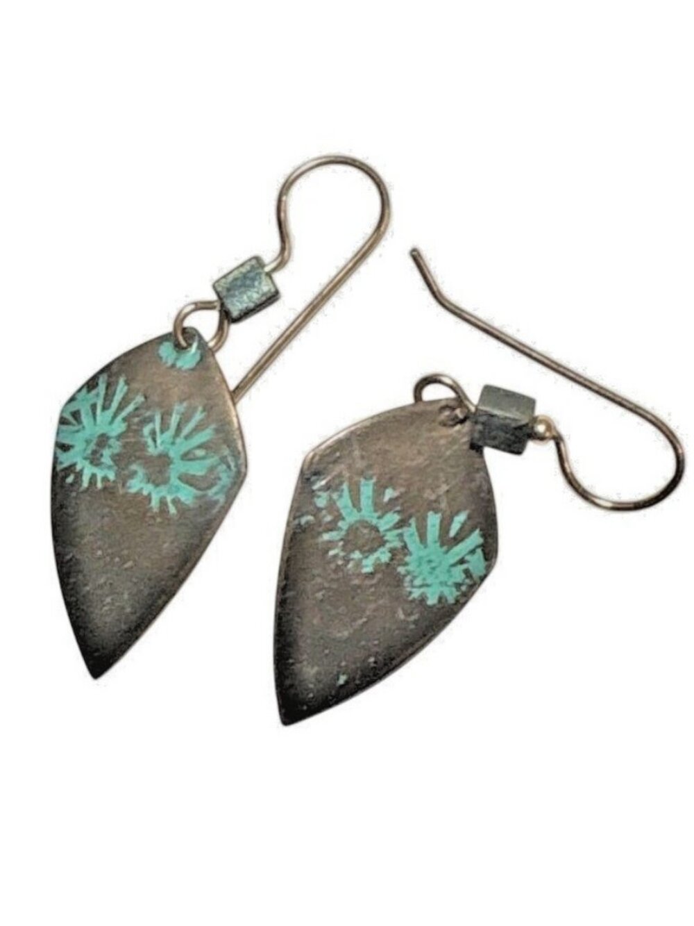 Nurit Niskala Handmade Copper Dangle Earrings Little Sage Verdigris Patina Leaf